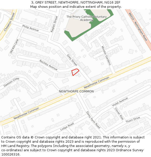 3, GREY STREET, NEWTHORPE, NOTTINGHAM, NG16 2EF: Location map and indicative extent of plot