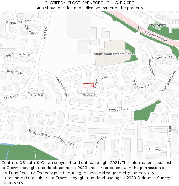 3, GRIFFON CLOSE, FARNBOROUGH, GU14 0PG: Location map and indicative extent of plot