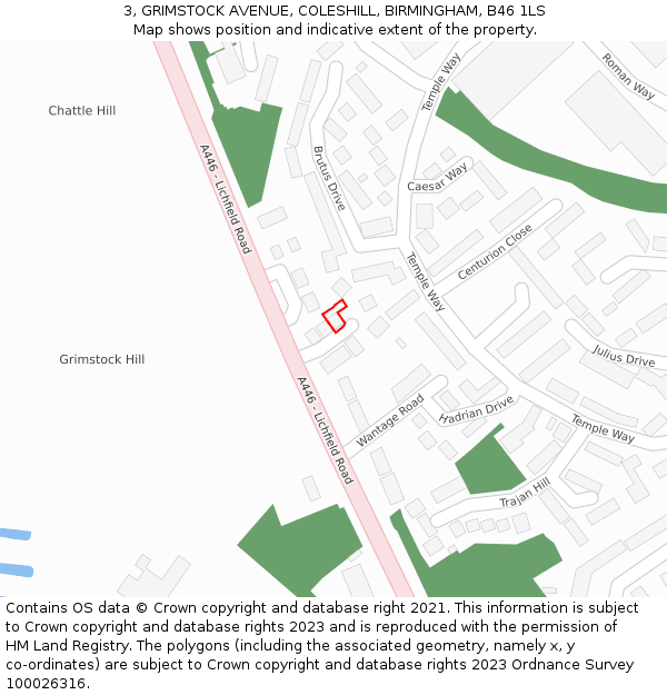 3, GRIMSTOCK AVENUE, COLESHILL, BIRMINGHAM, B46 1LS: Location map and indicative extent of plot