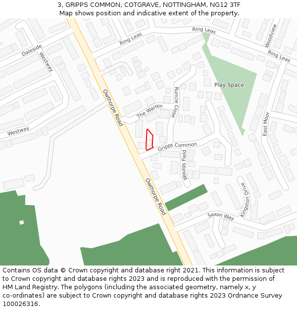 3, GRIPPS COMMON, COTGRAVE, NOTTINGHAM, NG12 3TF: Location map and indicative extent of plot