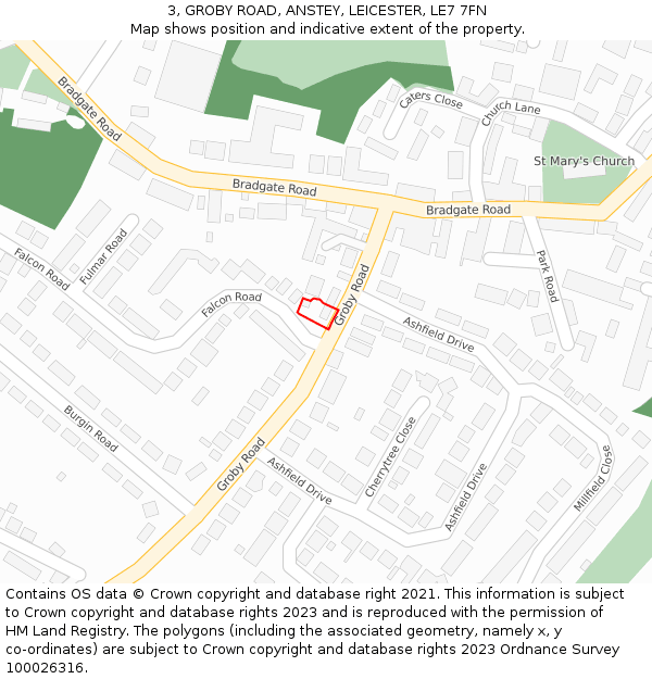 3, GROBY ROAD, ANSTEY, LEICESTER, LE7 7FN: Location map and indicative extent of plot