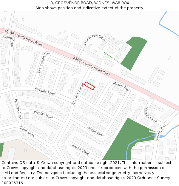 3, GROSVENOR ROAD, WIDNES, WA8 9QX: Location map and indicative extent of plot