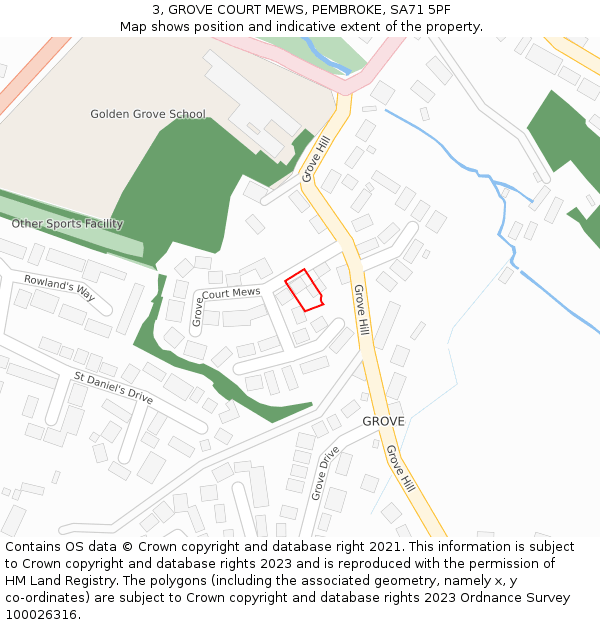 3, GROVE COURT MEWS, PEMBROKE, SA71 5PF: Location map and indicative extent of plot