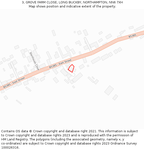 3, GROVE FARM CLOSE, LONG BUCKBY, NORTHAMPTON, NN6 7XH: Location map and indicative extent of plot