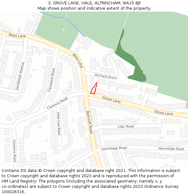 3, GROVE LANE, HALE, ALTRINCHAM, WA15 8JF: Location map and indicative extent of plot