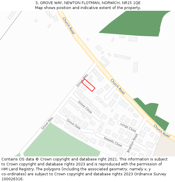 3, GROVE WAY, NEWTON FLOTMAN, NORWICH, NR15 1QE: Location map and indicative extent of plot
