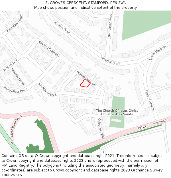 3, GROVES CRESCENT, STAMFORD, PE9 3WN: Location map and indicative extent of plot