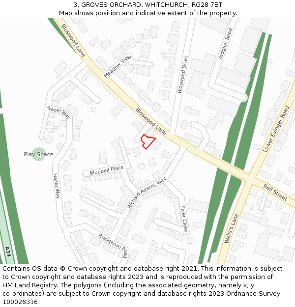 3, GROVES ORCHARD, WHITCHURCH, RG28 7BT: Location map and indicative extent of plot