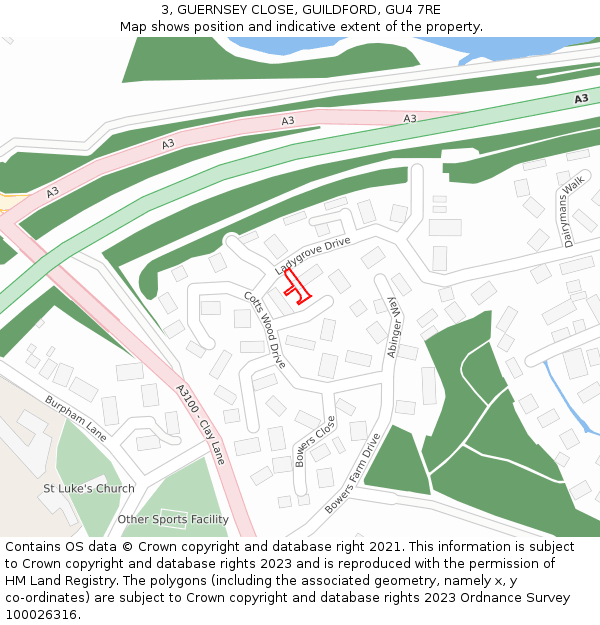 3, GUERNSEY CLOSE, GUILDFORD, GU4 7RE: Location map and indicative extent of plot