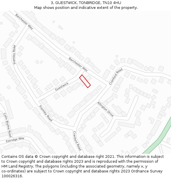 3, GUESTWICK, TONBRIDGE, TN10 4HU: Location map and indicative extent of plot