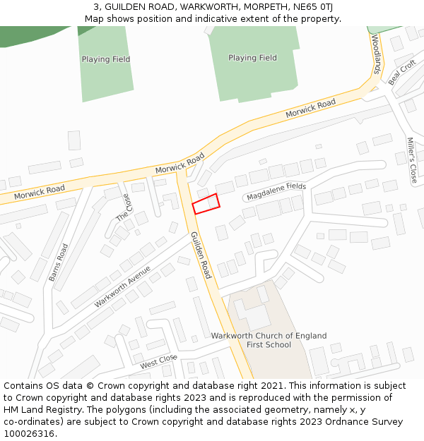 3, GUILDEN ROAD, WARKWORTH, MORPETH, NE65 0TJ: Location map and indicative extent of plot