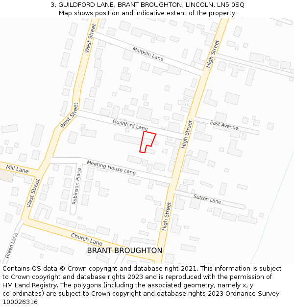 3, GUILDFORD LANE, BRANT BROUGHTON, LINCOLN, LN5 0SQ: Location map and indicative extent of plot