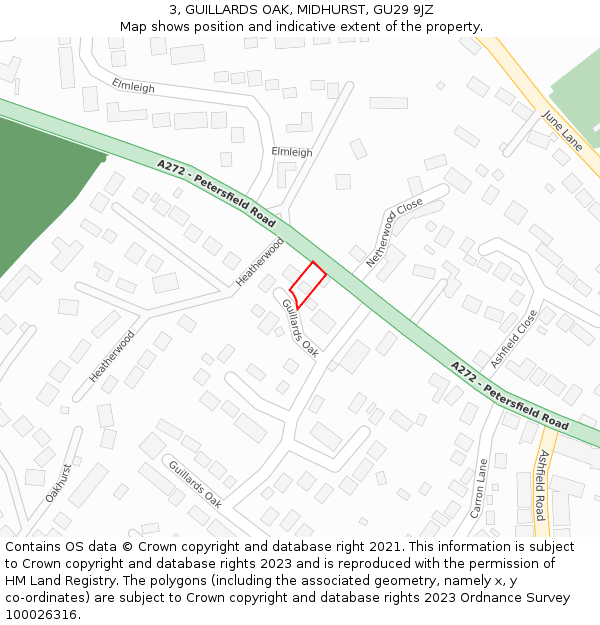 3, GUILLARDS OAK, MIDHURST, GU29 9JZ: Location map and indicative extent of plot