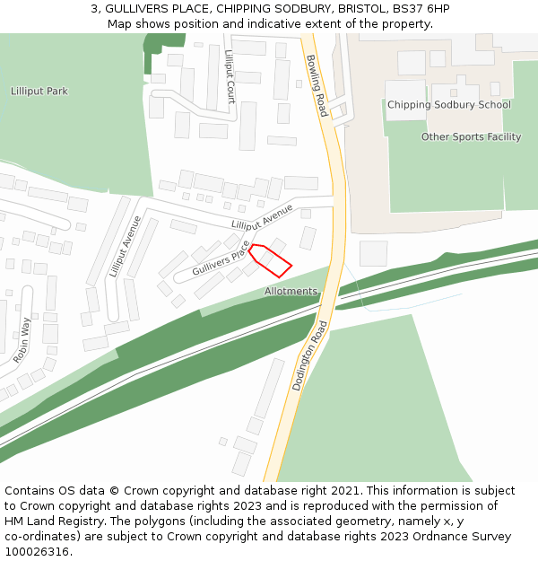 3, GULLIVERS PLACE, CHIPPING SODBURY, BRISTOL, BS37 6HP: Location map and indicative extent of plot