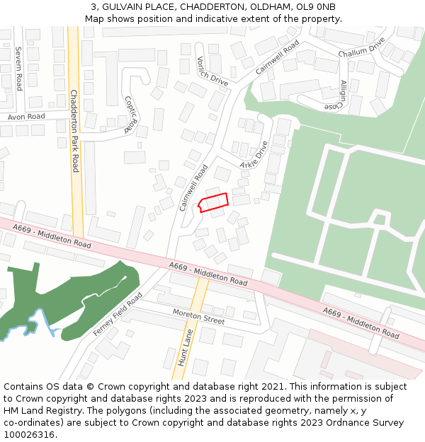 3, GULVAIN PLACE, CHADDERTON, OLDHAM, OL9 0NB: Location map and indicative extent of plot