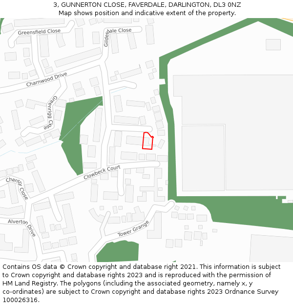 3, GUNNERTON CLOSE, FAVERDALE, DARLINGTON, DL3 0NZ: Location map and indicative extent of plot