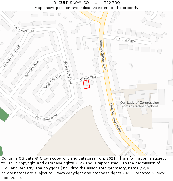 3, GUNNS WAY, SOLIHULL, B92 7BQ: Location map and indicative extent of plot