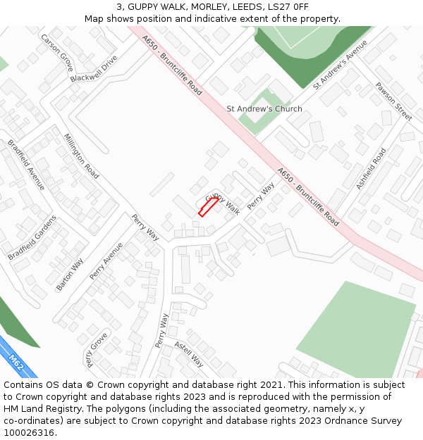 3, GUPPY WALK, MORLEY, LEEDS, LS27 0FF: Location map and indicative extent of plot