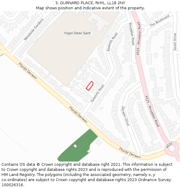 3, GURNARD PLACE, RHYL, LL18 2NY: Location map and indicative extent of plot