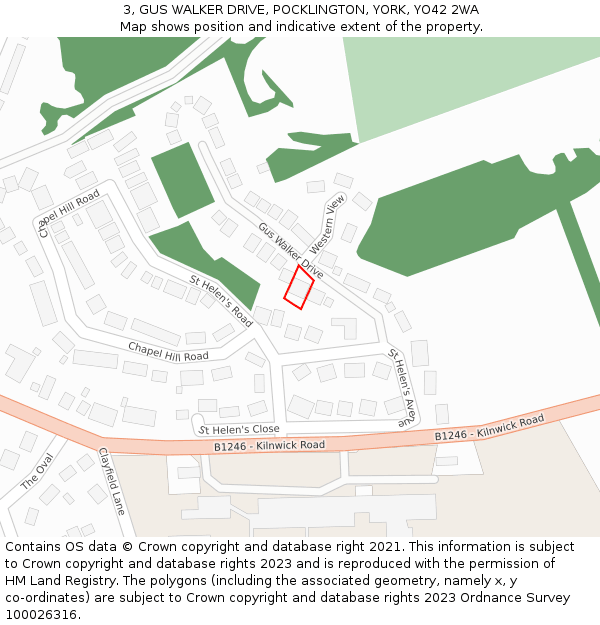 3, GUS WALKER DRIVE, POCKLINGTON, YORK, YO42 2WA: Location map and indicative extent of plot