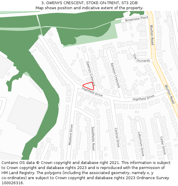 3, GWENYS CRESCENT, STOKE-ON-TRENT, ST3 2DB: Location map and indicative extent of plot