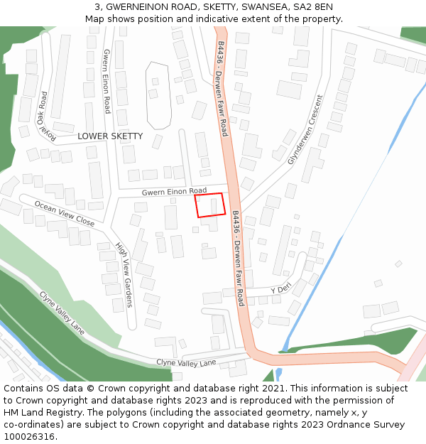 3, GWERNEINON ROAD, SKETTY, SWANSEA, SA2 8EN: Location map and indicative extent of plot