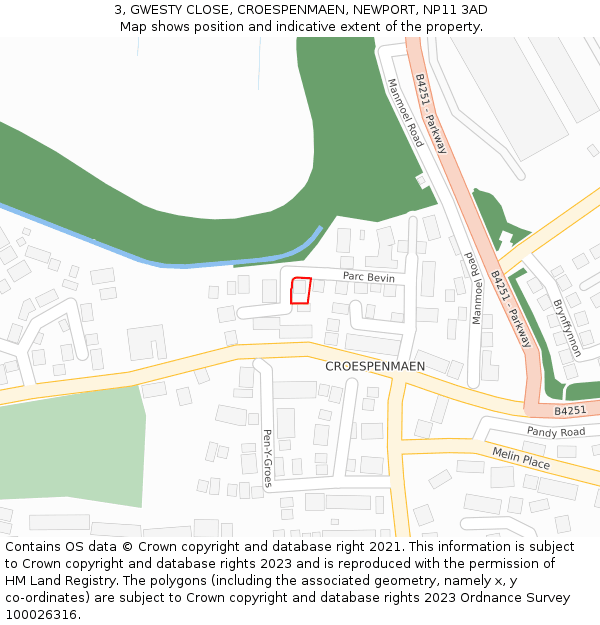 3, GWESTY CLOSE, CROESPENMAEN, NEWPORT, NP11 3AD: Location map and indicative extent of plot