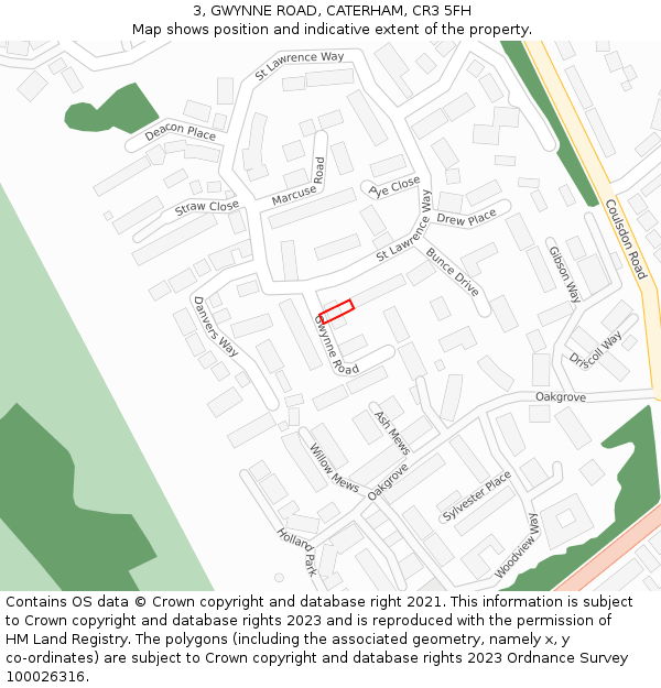 3, GWYNNE ROAD, CATERHAM, CR3 5FH: Location map and indicative extent of plot