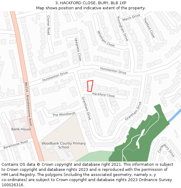 3, HACKFORD CLOSE, BURY, BL8 1XP: Location map and indicative extent of plot