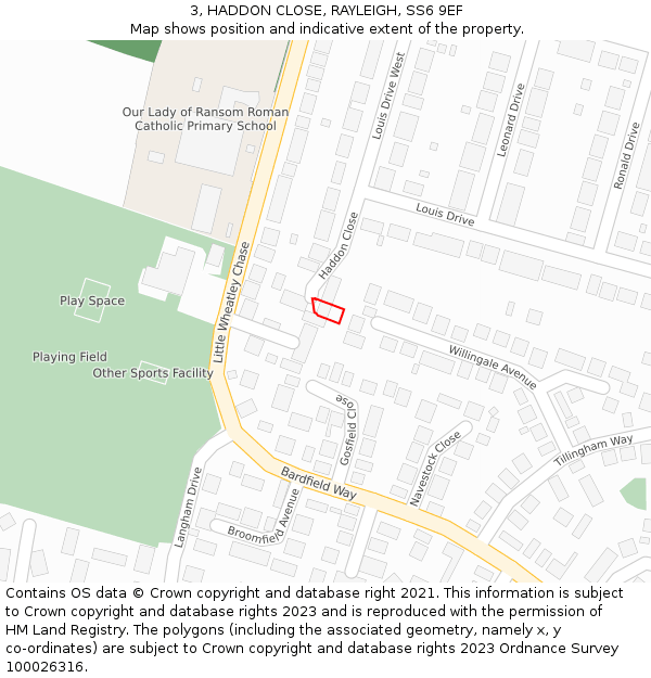 3, HADDON CLOSE, RAYLEIGH, SS6 9EF: Location map and indicative extent of plot