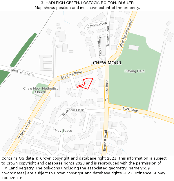 3, HADLEIGH GREEN, LOSTOCK, BOLTON, BL6 4EB: Location map and indicative extent of plot