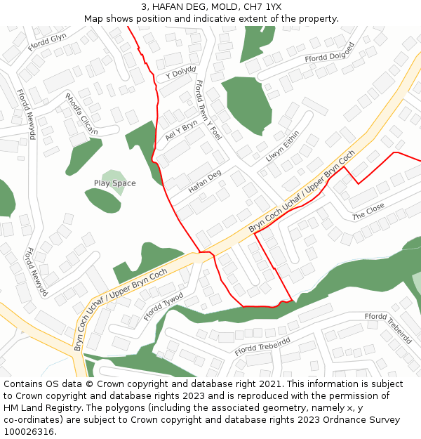 3, HAFAN DEG, MOLD, CH7 1YX: Location map and indicative extent of plot