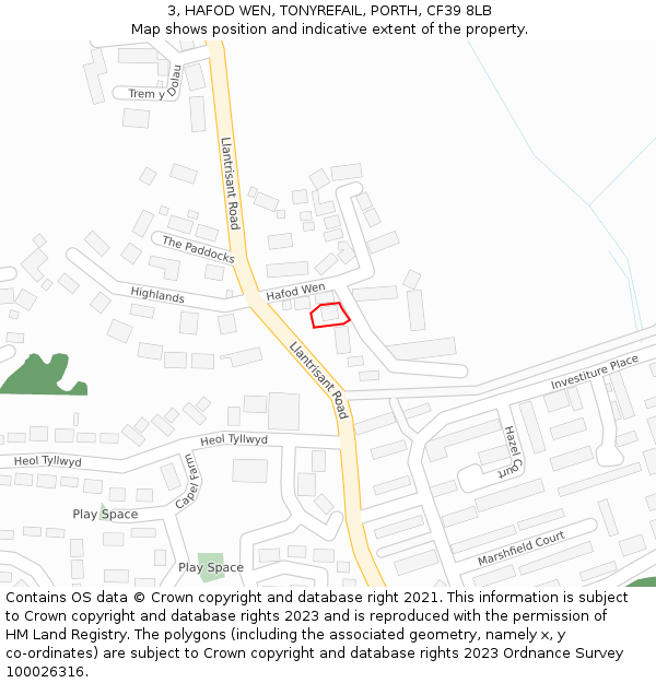 3, HAFOD WEN, TONYREFAIL, PORTH, CF39 8LB: Location map and indicative extent of plot