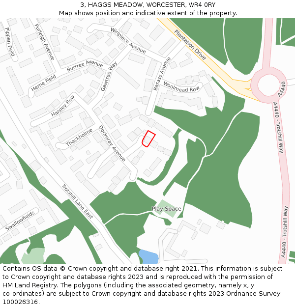 3, HAGGS MEADOW, WORCESTER, WR4 0RY: Location map and indicative extent of plot