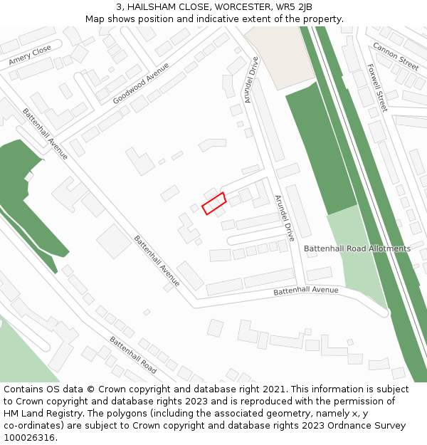 3, HAILSHAM CLOSE, WORCESTER, WR5 2JB: Location map and indicative extent of plot