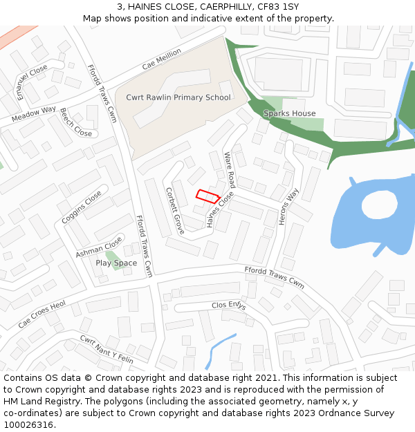 3, HAINES CLOSE, CAERPHILLY, CF83 1SY: Location map and indicative extent of plot