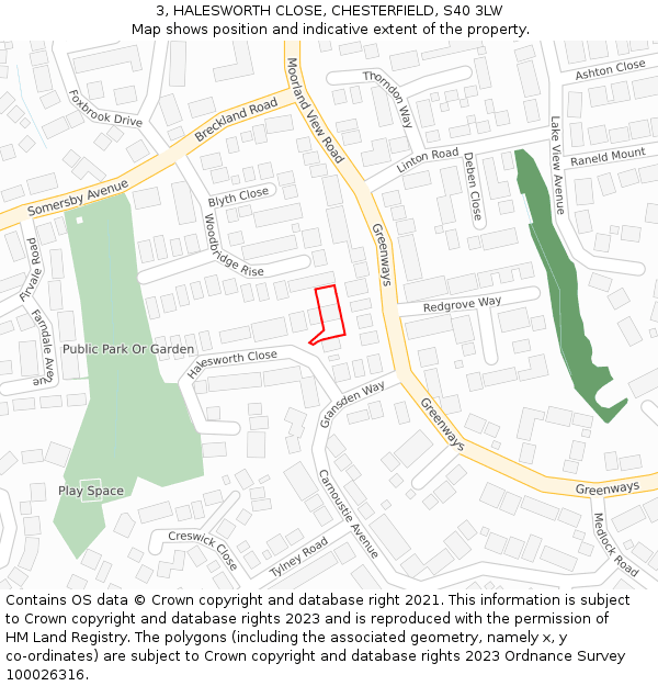 3, HALESWORTH CLOSE, CHESTERFIELD, S40 3LW: Location map and indicative extent of plot