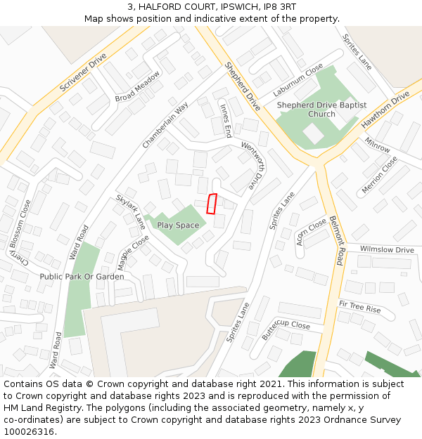 3, HALFORD COURT, IPSWICH, IP8 3RT: Location map and indicative extent of plot