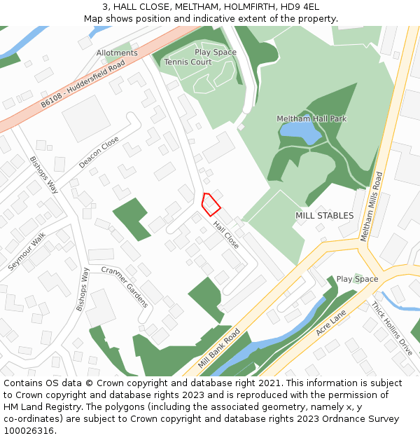 3, HALL CLOSE, MELTHAM, HOLMFIRTH, HD9 4EL: Location map and indicative extent of plot