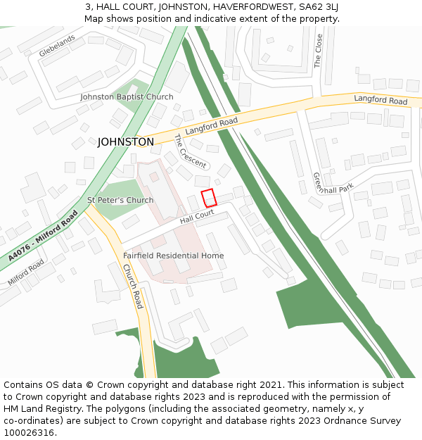 3, HALL COURT, JOHNSTON, HAVERFORDWEST, SA62 3LJ: Location map and indicative extent of plot