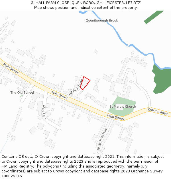 3, HALL FARM CLOSE, QUENIBOROUGH, LEICESTER, LE7 3TZ: Location map and indicative extent of plot