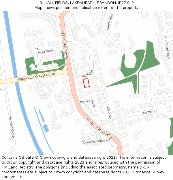 3, HALL FIELDS, LAKENHEATH, BRANDON, IP27 9LP: Location map and indicative extent of plot