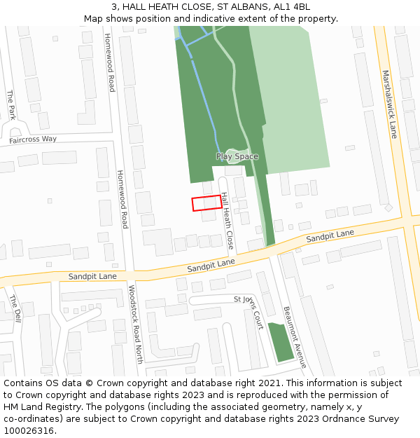 3, HALL HEATH CLOSE, ST ALBANS, AL1 4BL: Location map and indicative extent of plot