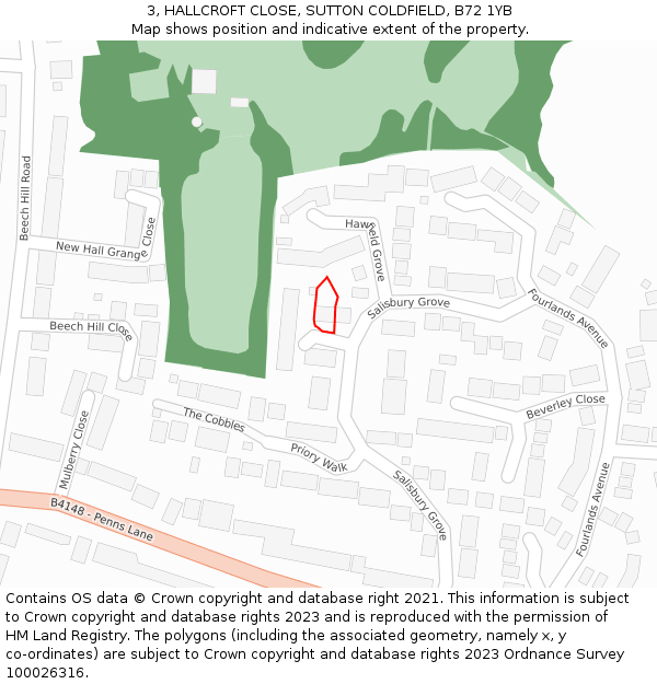 3, HALLCROFT CLOSE, SUTTON COLDFIELD, B72 1YB: Location map and indicative extent of plot