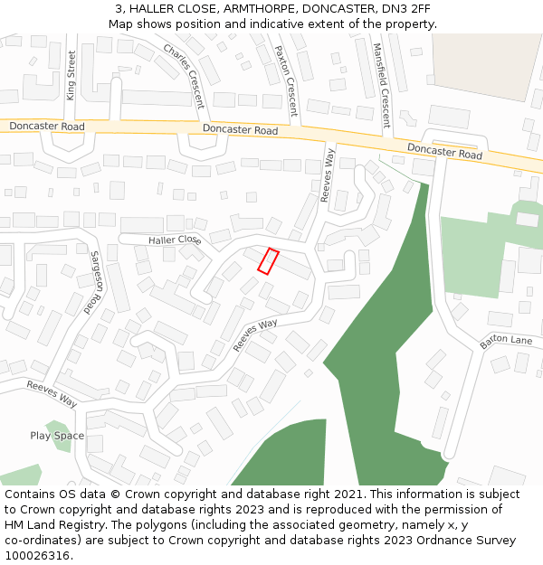3, HALLER CLOSE, ARMTHORPE, DONCASTER, DN3 2FF: Location map and indicative extent of plot