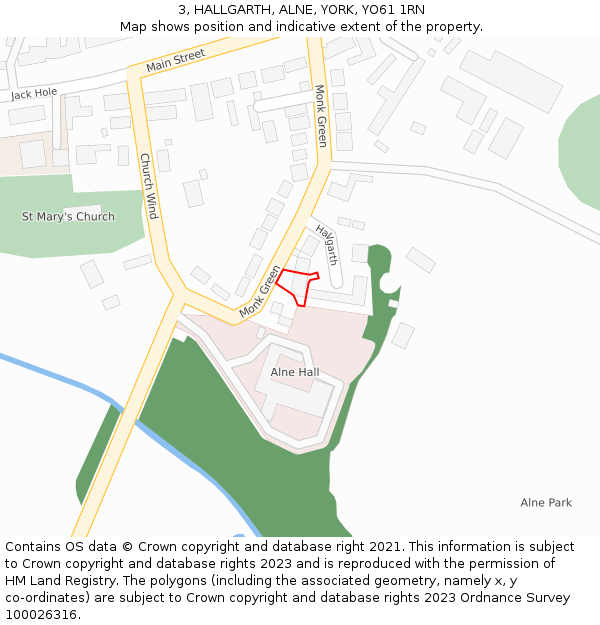 3, HALLGARTH, ALNE, YORK, YO61 1RN: Location map and indicative extent of plot