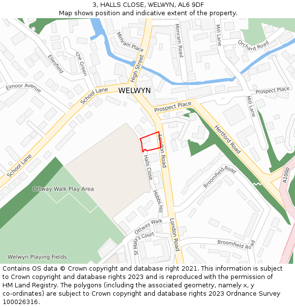 3, HALLS CLOSE, WELWYN, AL6 9DF: Location map and indicative extent of plot