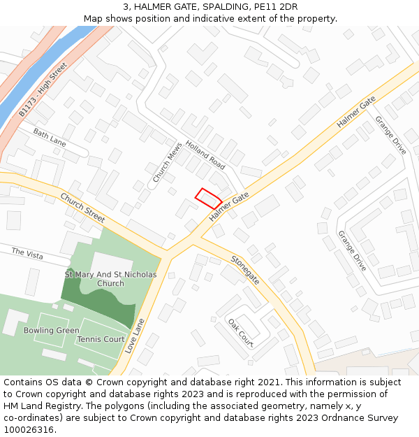 3, HALMER GATE, SPALDING, PE11 2DR: Location map and indicative extent of plot