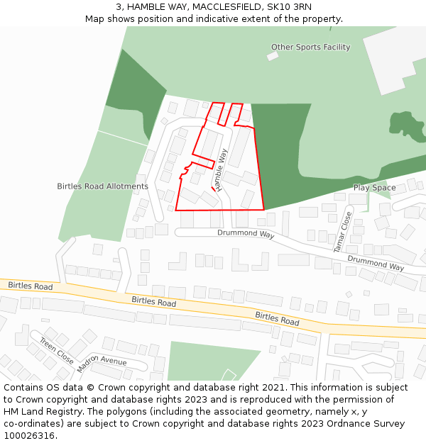 3, HAMBLE WAY, MACCLESFIELD, SK10 3RN: Location map and indicative extent of plot