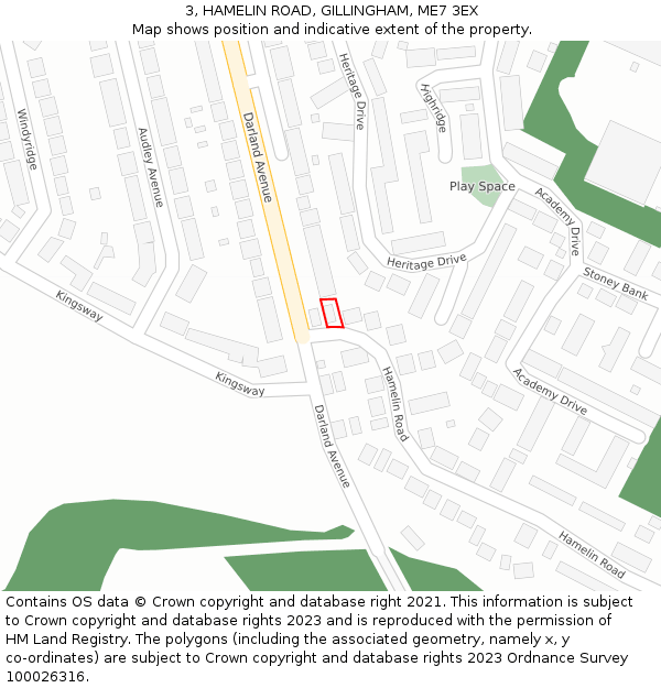 3, HAMELIN ROAD, GILLINGHAM, ME7 3EX: Location map and indicative extent of plot